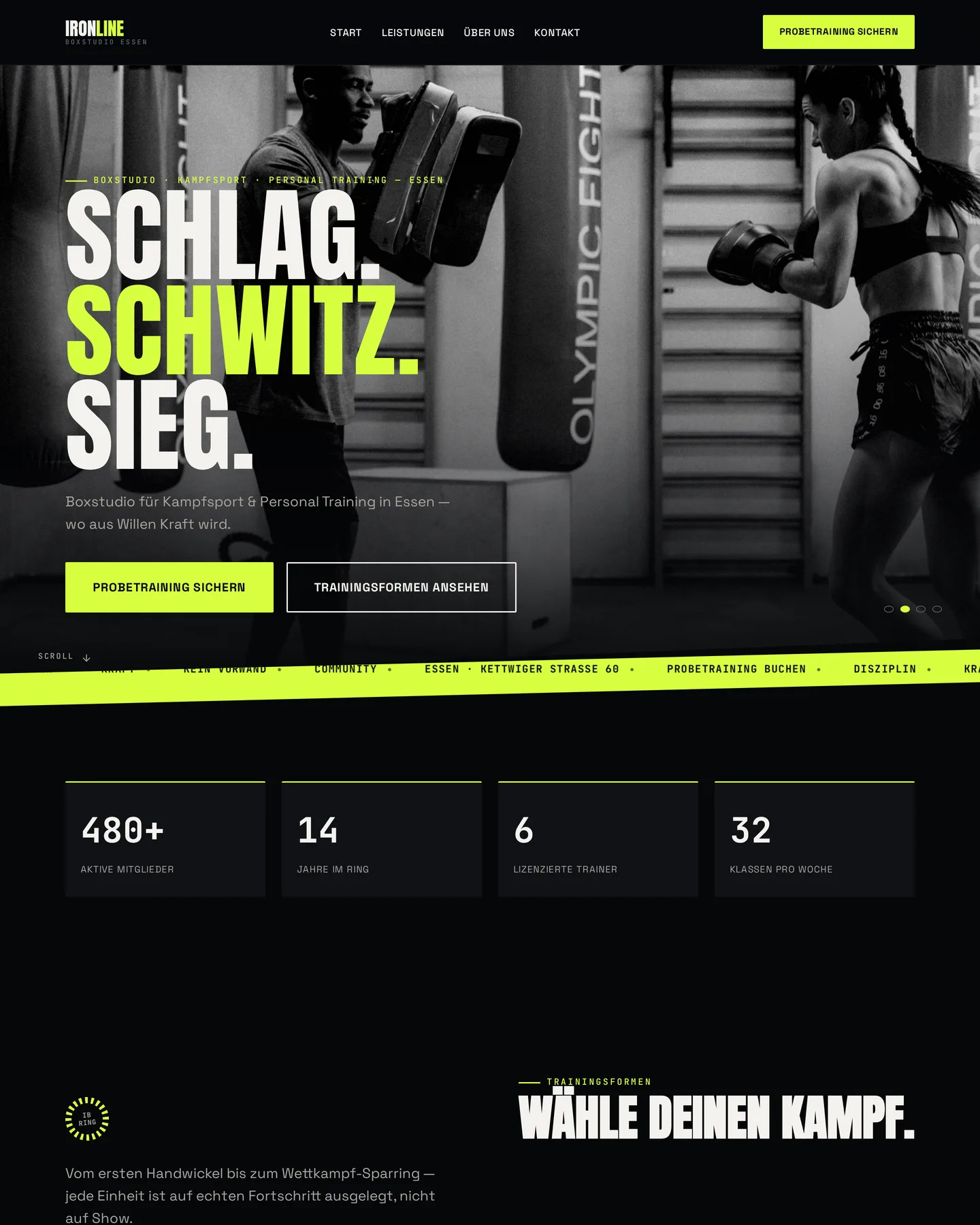 Startseite der Demo-Website Ironline Boxstudio – Boxstudio & Personal Training in Essen