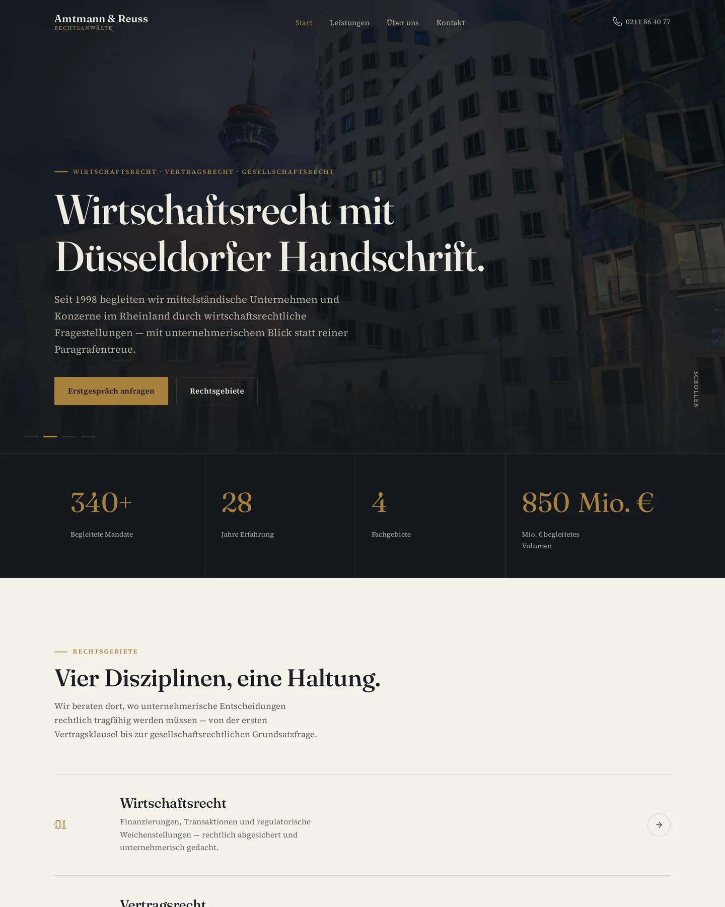 Startseite der Demo-Website Kanzlei Amtmann & Reuss – Rechtsanwälte für Wirtschaftsrecht in Düsseldorf