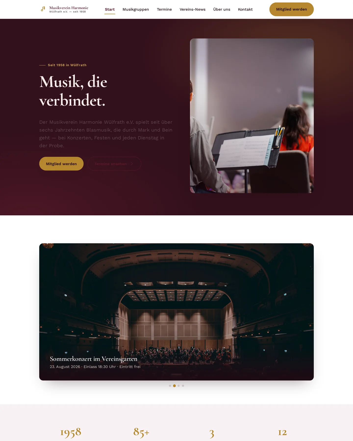 Startseite der Demo-Website Musikverein Harmonie Wülfrath e.V. – Musikverein in Wülfrath