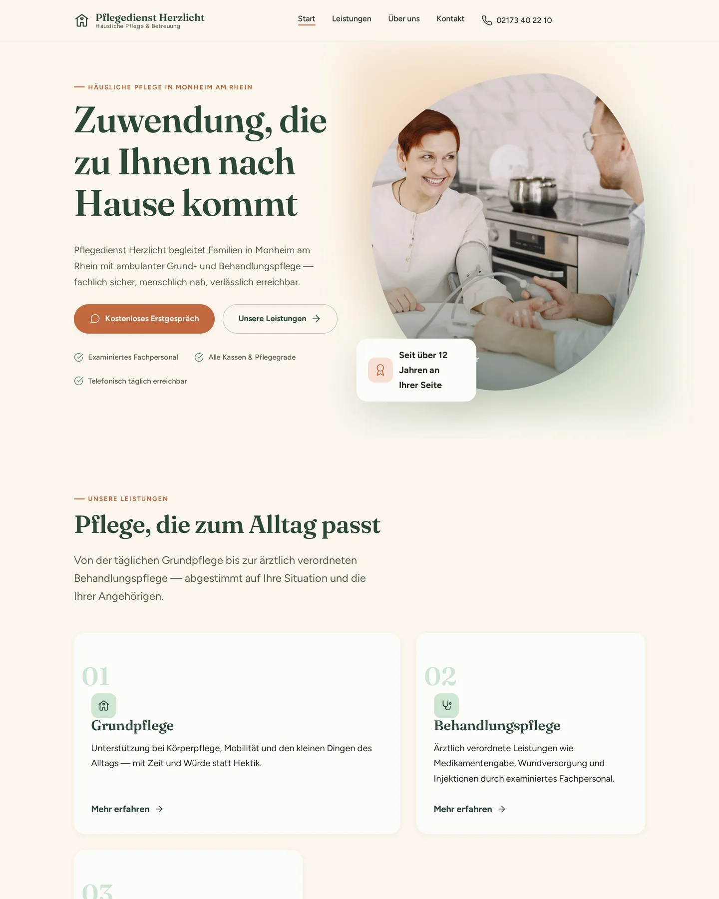 Startseite der Demo-Website Pflegedienst Herzlicht – Ambulante Pflege in Monheim am Rhein